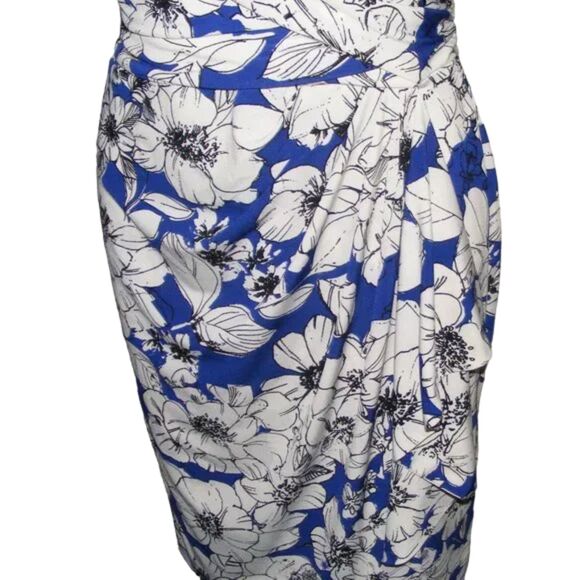 CHAPS Dress, PM/Petite, Blue Floral, Gathered Hip, Sleeveless, Pullover - Picture 8 of 11